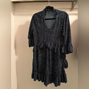 Navy Polka Dot Ruffle Dress